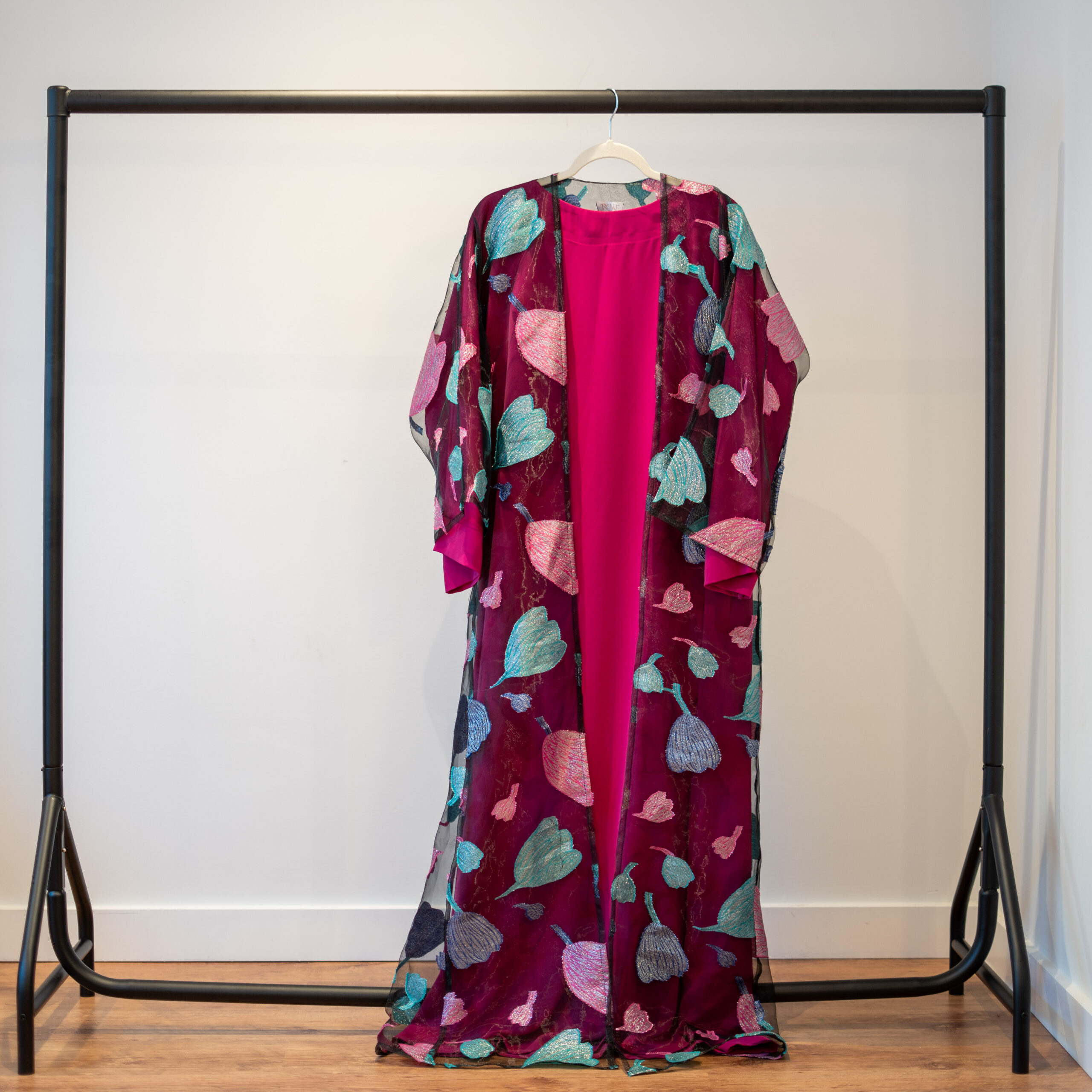 Autumn Bloom abaya in Fuchsia – full front view