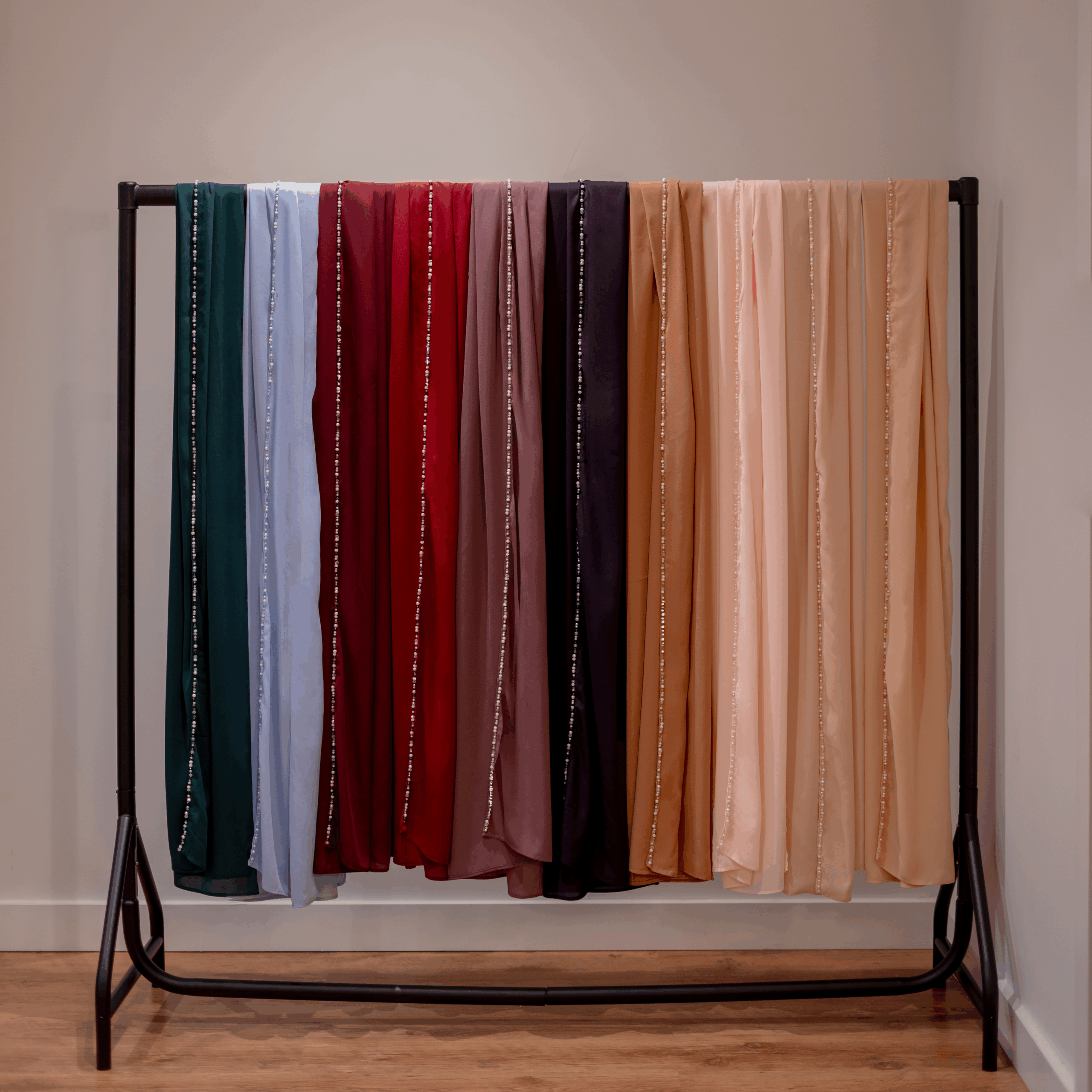 Rosari Beaded Scarf – full colour collection displayed together