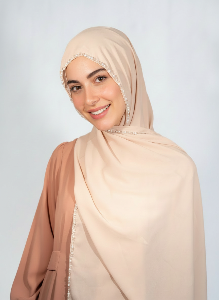 Warm Beige → rosari beaded scarf in warm beige