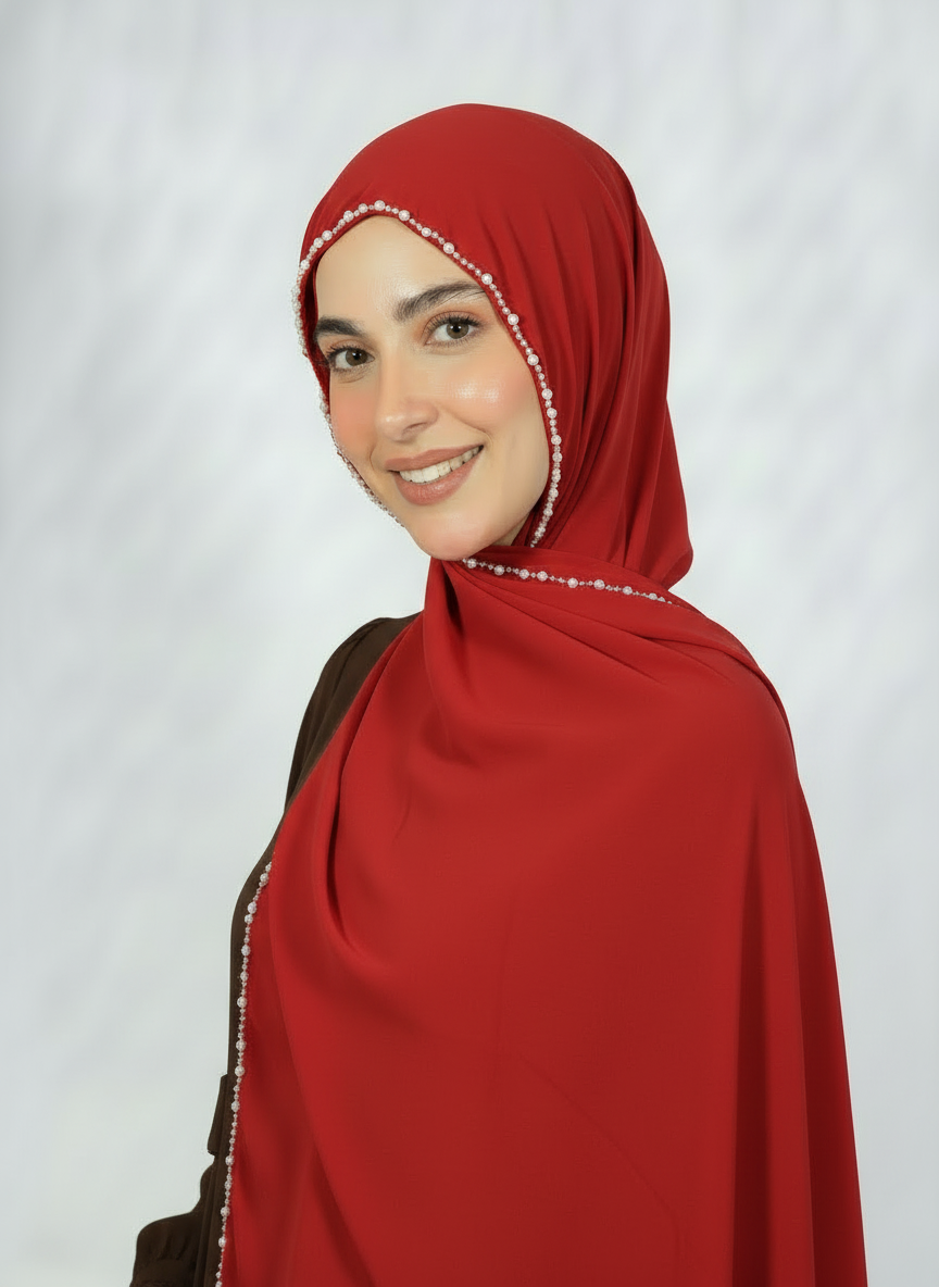 Tomato Red → rosari beaded scarf in tomato red