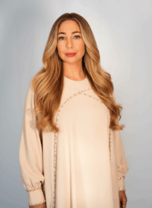 Waterfall beige abaya – front view on model