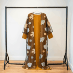 Autumn Bloom abaya in Mustard – detailed embroidered mesh overlay